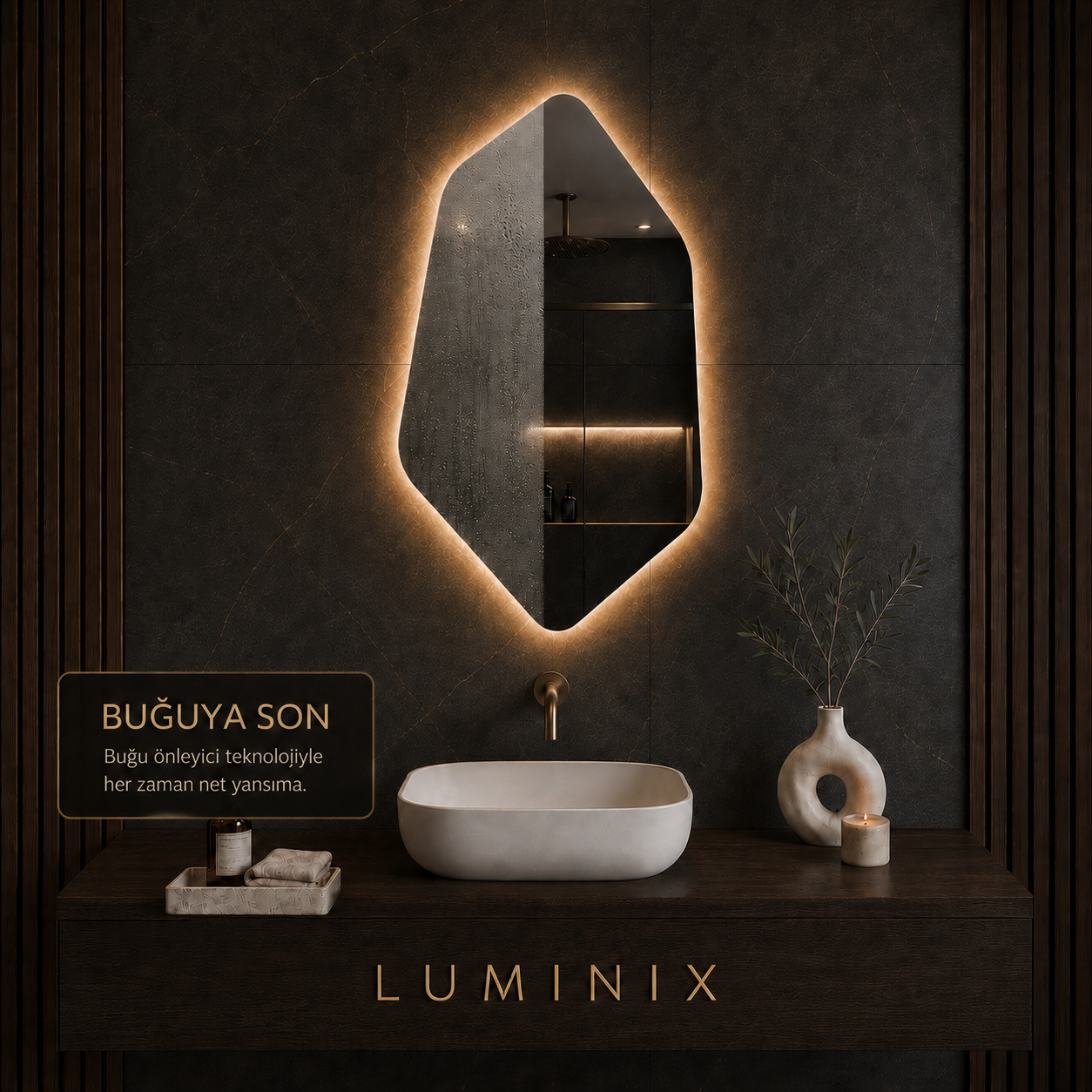 LUMINIX Luna Asimetrik LED Ayna - Görsel 4